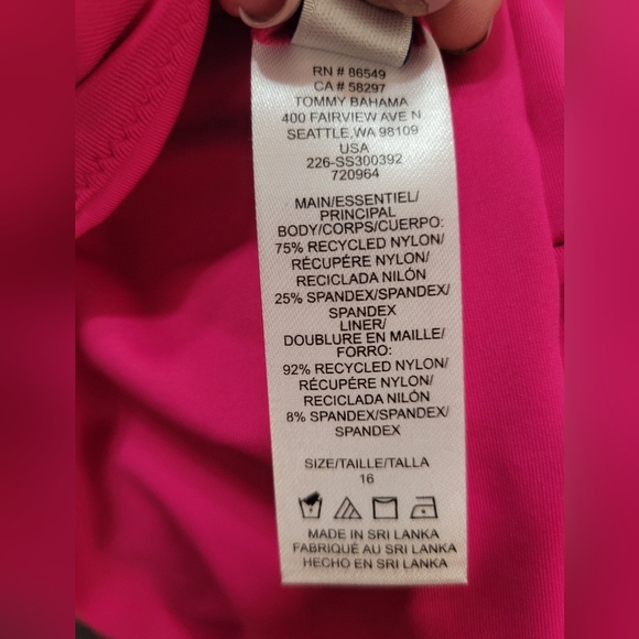 New Tommy Bahama Pink Palm Modern Square Neck One-Piece Swimsuit Size 16 - Picture 7 of 7